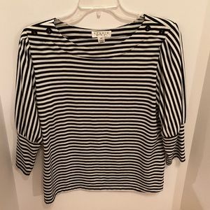 Ladies black/white stripe top. Studio Petite. Size LP. Excellent condition.